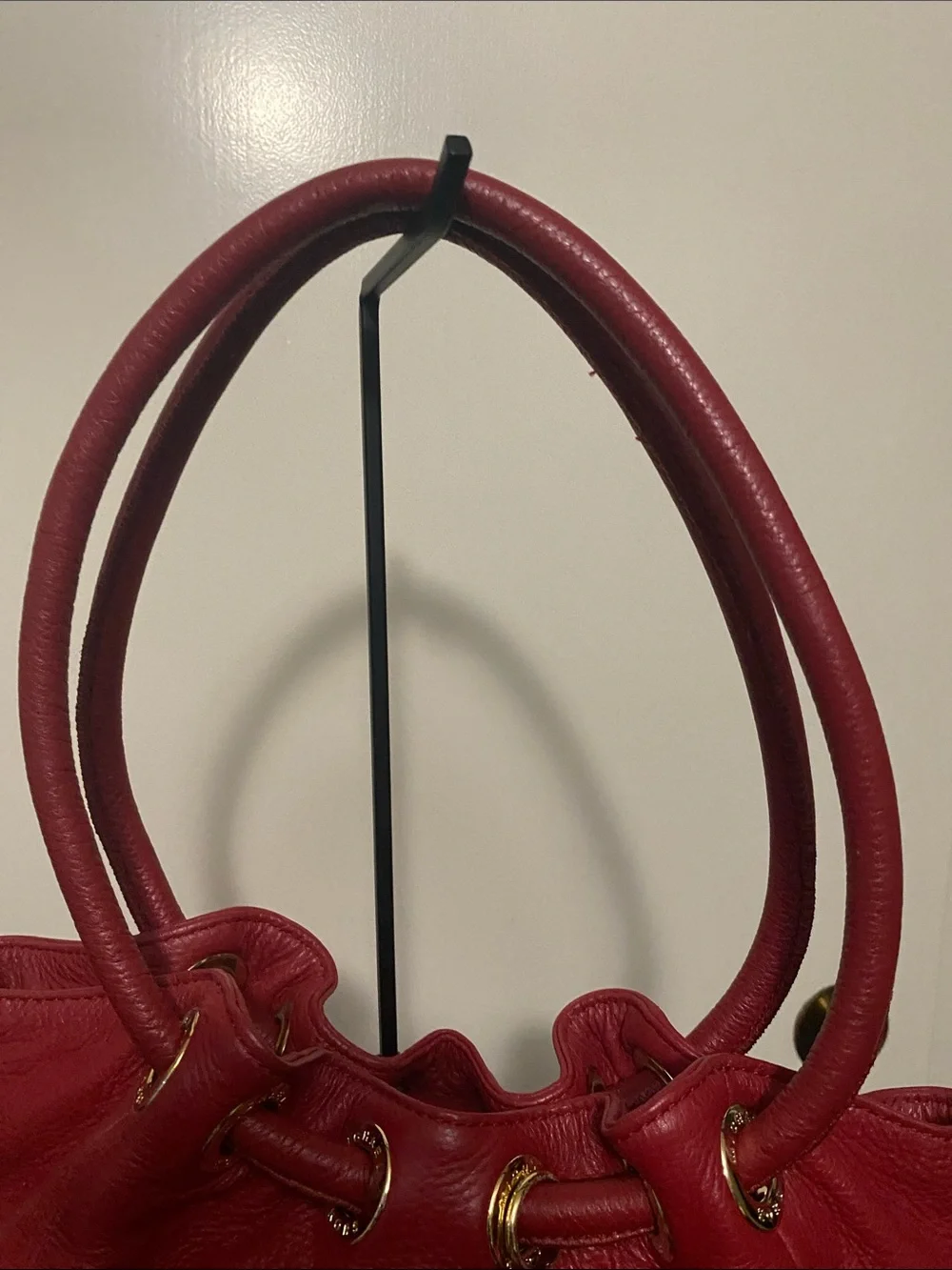 Michael Kors Red Pebbled Leather Drawstring Shoulder Bag